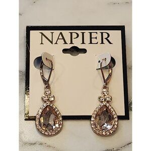 Napier Gold-Tone Drop Earrings With Sparkling Clear Crystal Accents Teardrop
